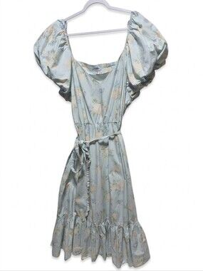 LoveShackFancy x Target 22W Blue Floral Puff Sleeve Midi Dress Cottagecore